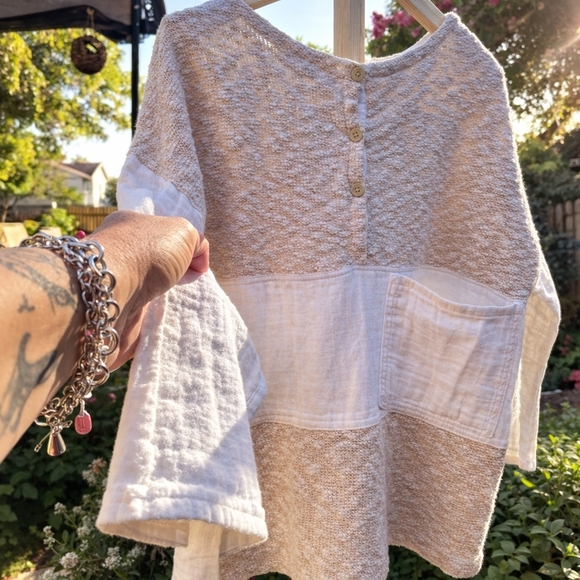 🪷 Free People We The Free Beach Zephyr Tunic Sweater Size M Coastal Boho - Picture 5 of 10
